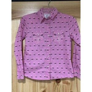 Panhandle Girls Long Sleeve Button Down Shirt Western Embroidery Llamas Size L